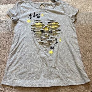 Justice Gray and Yellow Cut-Out Short Sleeve Tee